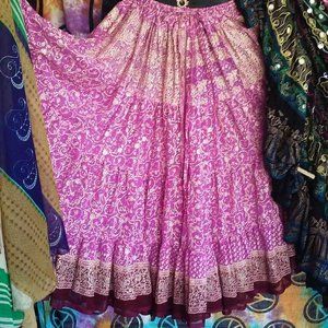 SOLD!!LOVELY PINK AND BURGUNDY 25 YARD TRIBAL BELLYDANCE REN MAHARHANI ATS SKIRT
